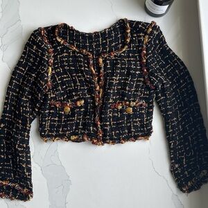 Chic Black and Gold Tweed Jacket